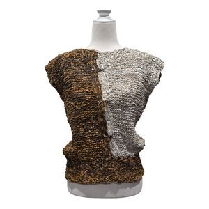 NWT Vintage Anna Maria Handknit 100% Lambskin Leather Top Rare Boho Artisan, M